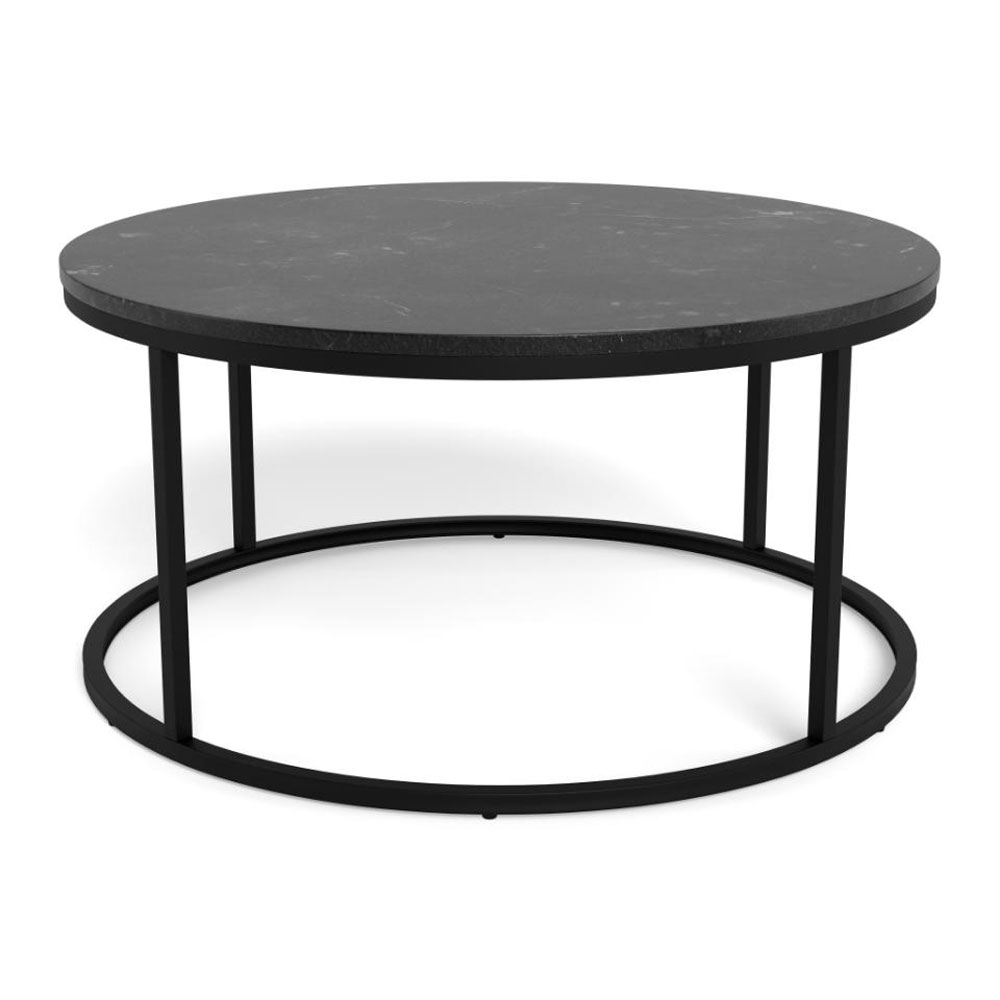 Suva Black Marble Izmir Top Coffee Table with Matt Black Steel Base