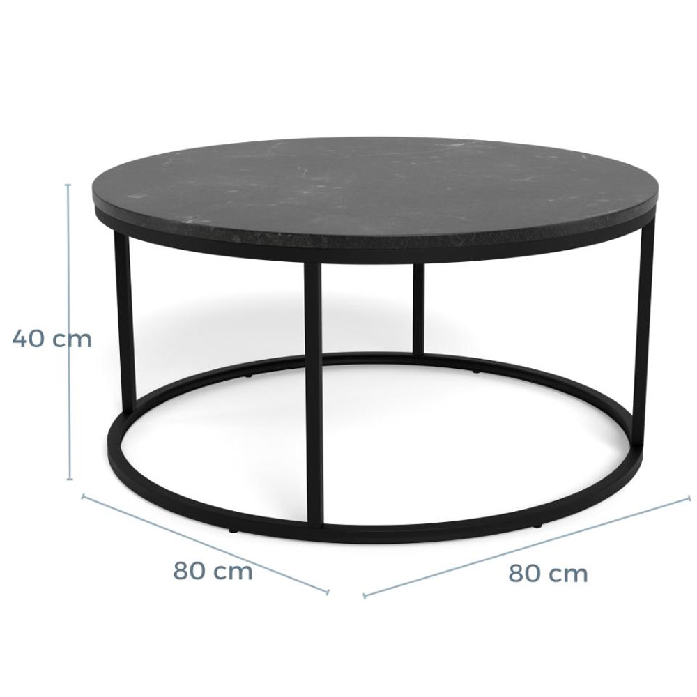 Suva Black Marble Izmir Top Coffee Table with Matt Black Steel Base