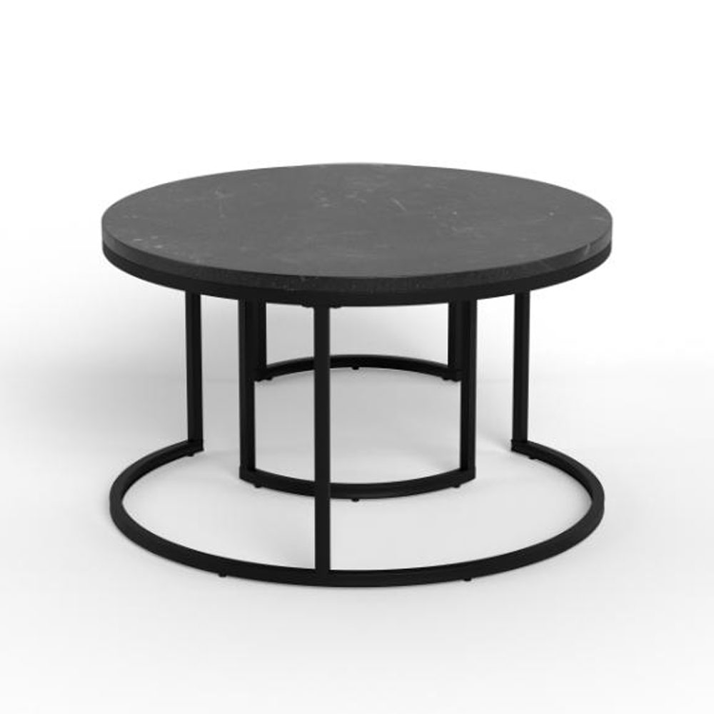 Suva Black Marble Izmir Top Coffee Table Set with Matt Black Steel Base