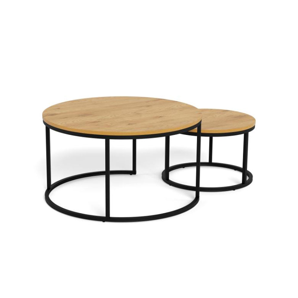 Suva Matt Wild Oak Melamine Top Coffee Table Set with Matt Black Steel Base
