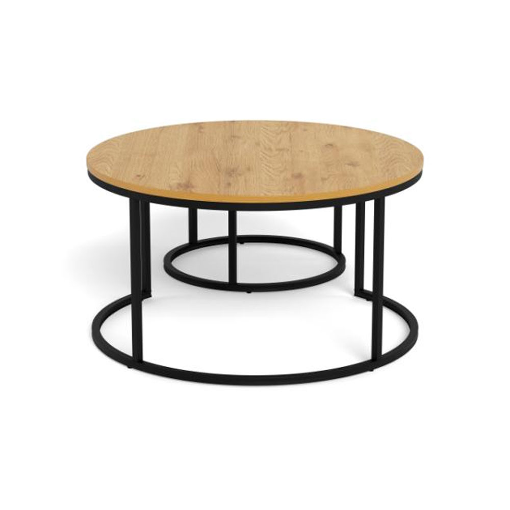 Suva Matt Wild Oak Melamine Top Coffee Table Set with Matt Black Steel Base