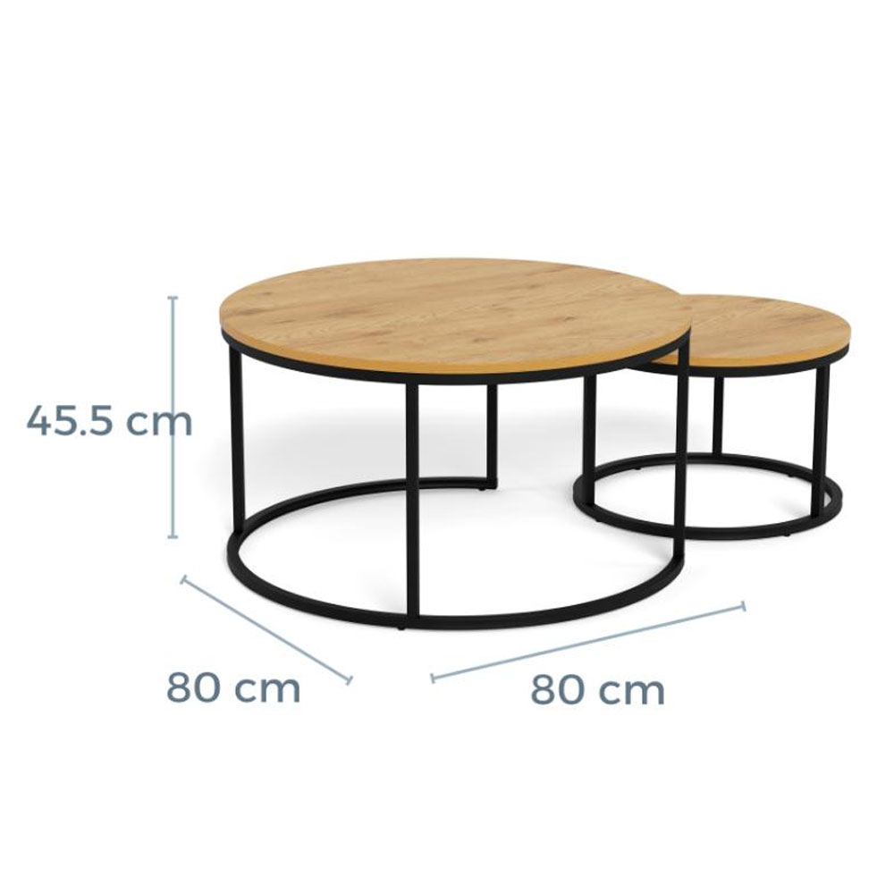 Suva Matt Wild Oak Melamine Top Coffee Table Set with Matt Black Steel Base