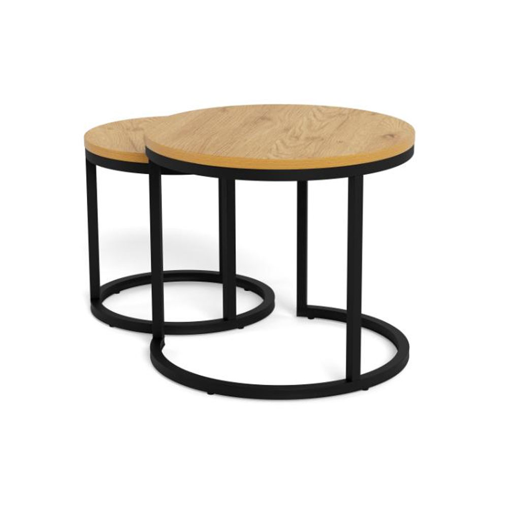 Suva Matt Wild Oak Melamine Top Nesting Tables with Matt Black Steel Base