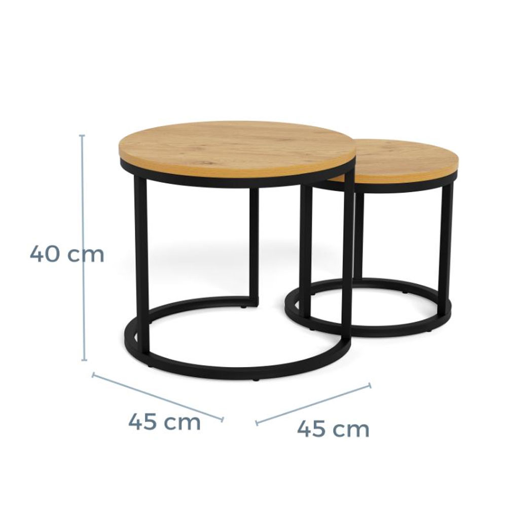 Suva Matt Wild Oak Melamine Top Nesting Tables with Matt Black Steel Base