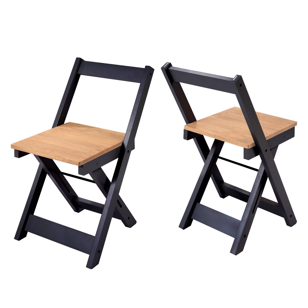 Suva Navy Blue and Natural Wooden Folding Dining Chairs in Pair