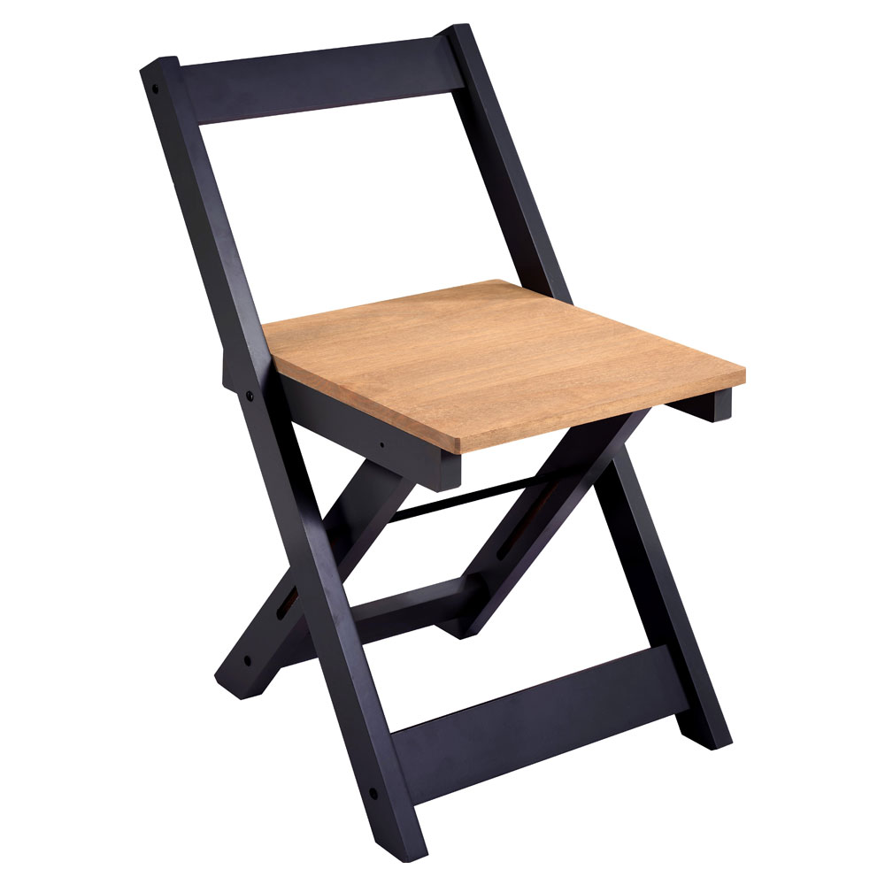 Suva Navy Blue and Natural Wooden Folding Dining Chairs in Pair