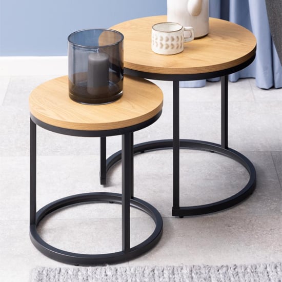 Read more about Suva wooden nest of 2 tables round in matt wild oak
