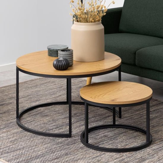 Read more about Suva wooden set of 2 coffee tables in matt wild oak
