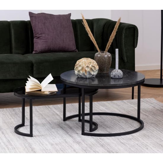 Photo of Suva set of 2 coffee tables in smoked and black marble effect