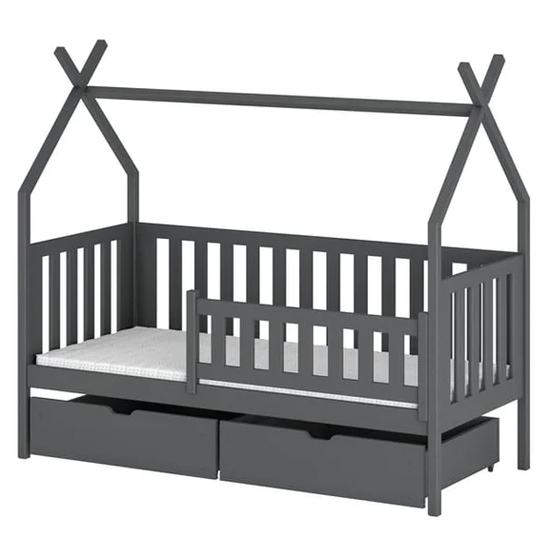 Suva Storage Wooden Single Bed In Graphite With Bonnell Mattress
