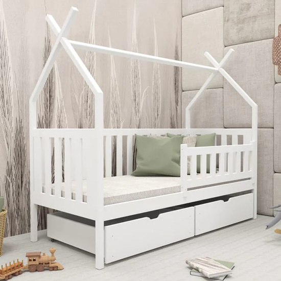 Suva Storage Wooden Single Bed In White With Foam Mattress