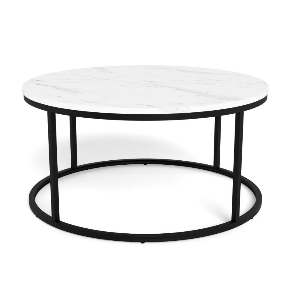 Suva White Marble Granada Top Coffee Table with Matt Black Steel Base