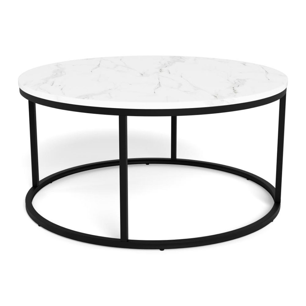 Suva White Marble Granada Top Coffee Table with Matt Black Steel Base