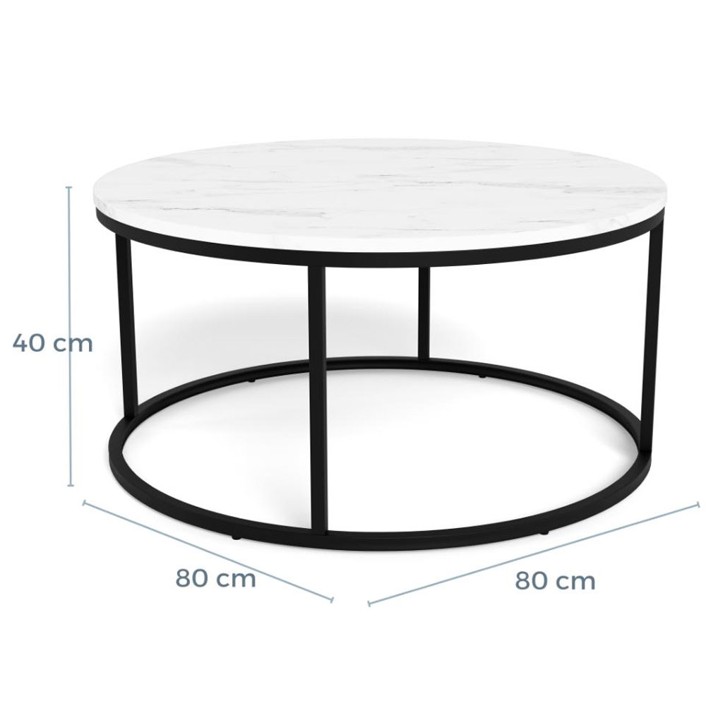 Suva White Marble Granada Top Coffee Table with Matt Black Steel Base
