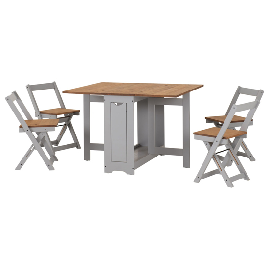 Suva Wooden Butterfly Dining Table With 4 Chairs In Slate Grey