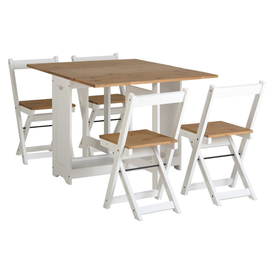 Suva Wooden Butterfly Dining Table With 4 Chairs In White