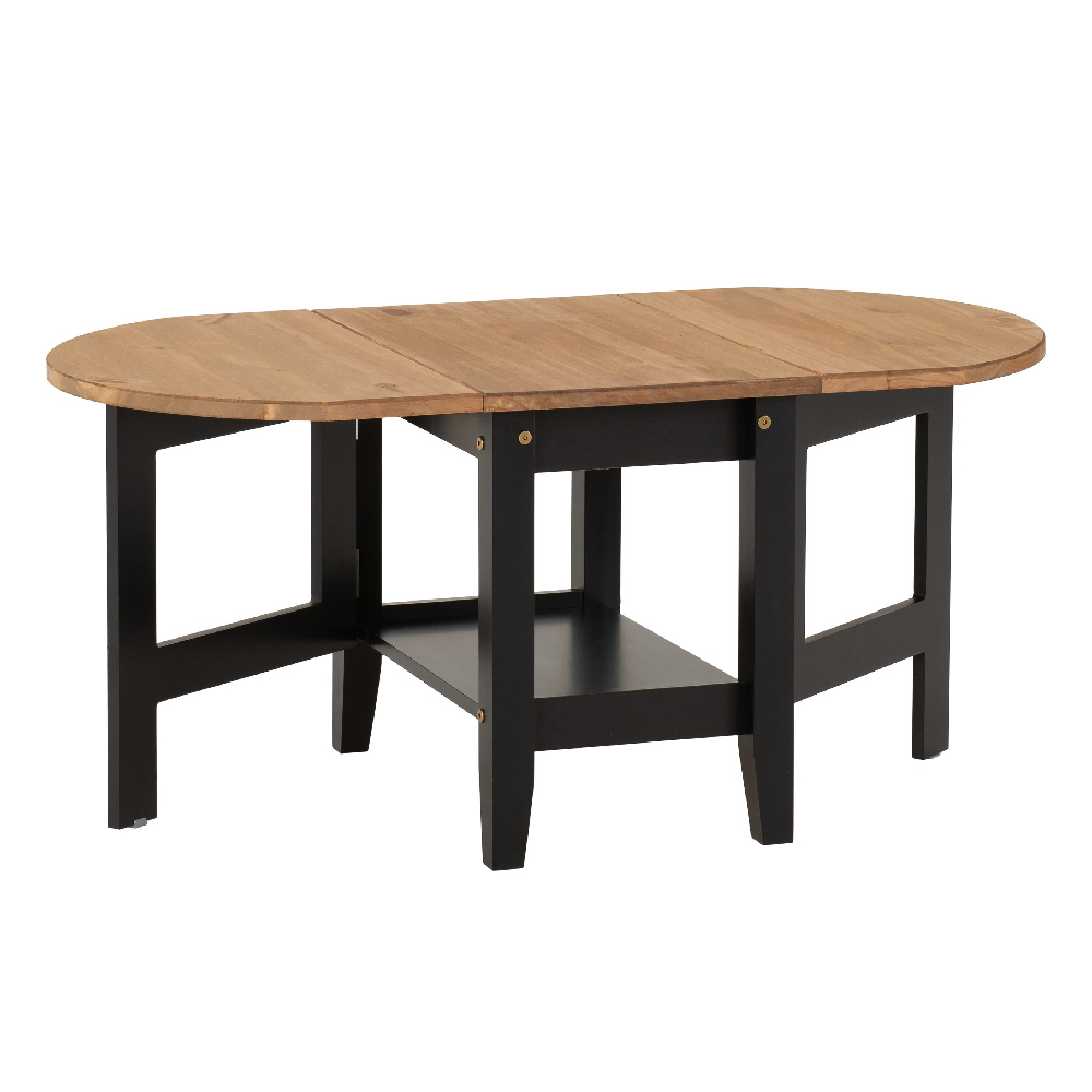 Suva Wooden Drop Leaf Coffee Table In Waxed Pine And Black