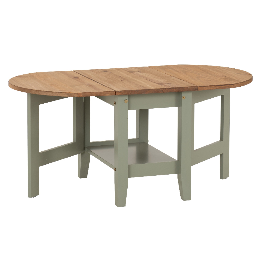 Suva Wooden Drop Leaf Coffee Table In Waxed Pine And Green