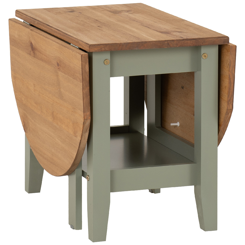 Suva Wooden Drop Leaf Coffee Table In Waxed Pine And Green