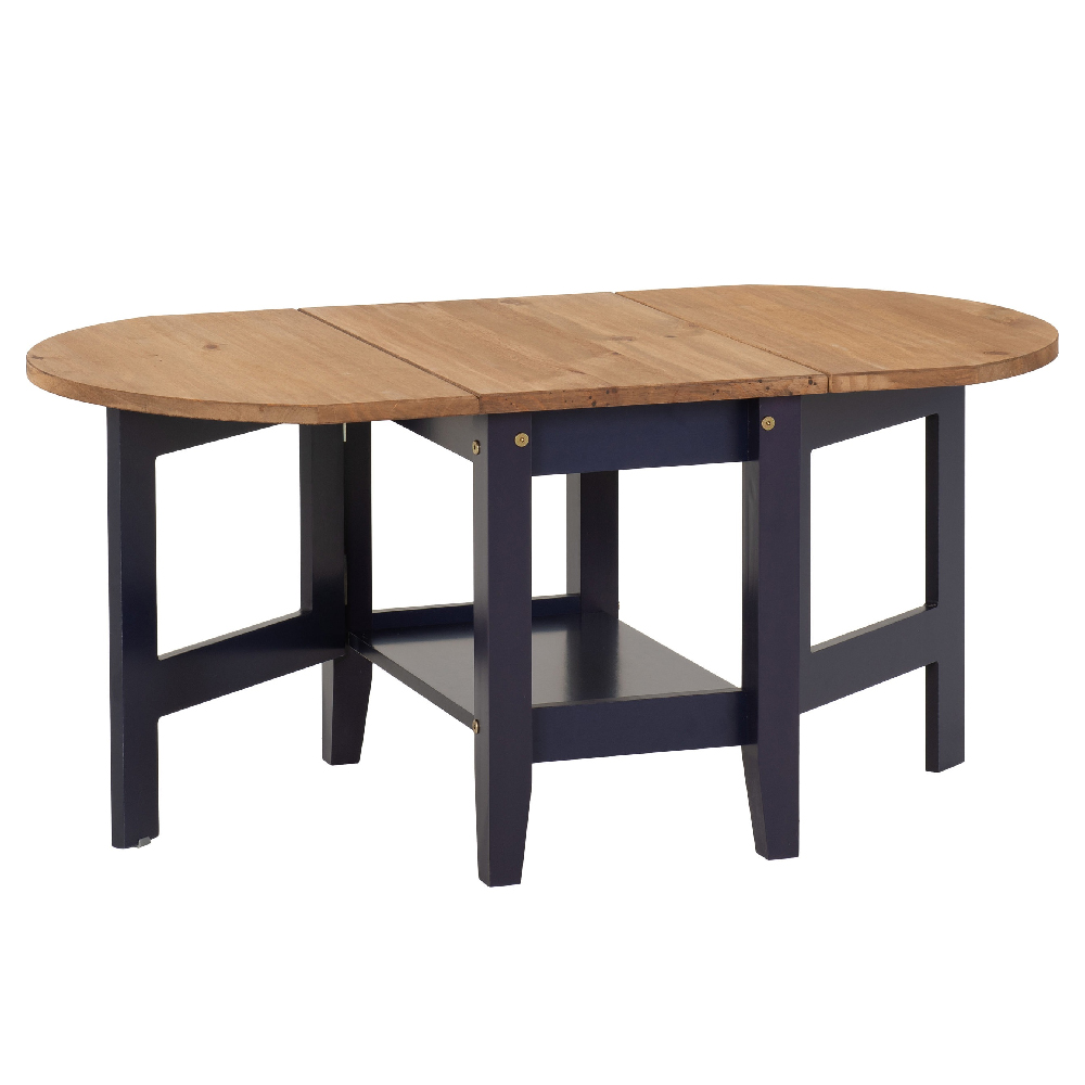 Suva Wooden Drop Leaf Coffee Table In Waxed Pine And Navy Blue