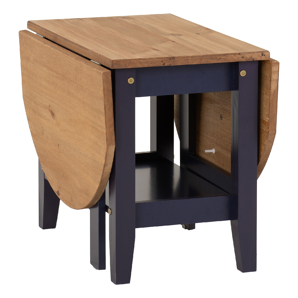 Suva Wooden Drop Leaf Coffee Table In Waxed Pine And Navy Blue