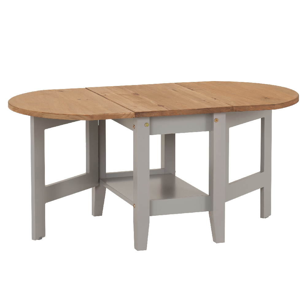 Suva Wooden Drop Leaf Coffee Table In Waxed Pine And Slate Grey