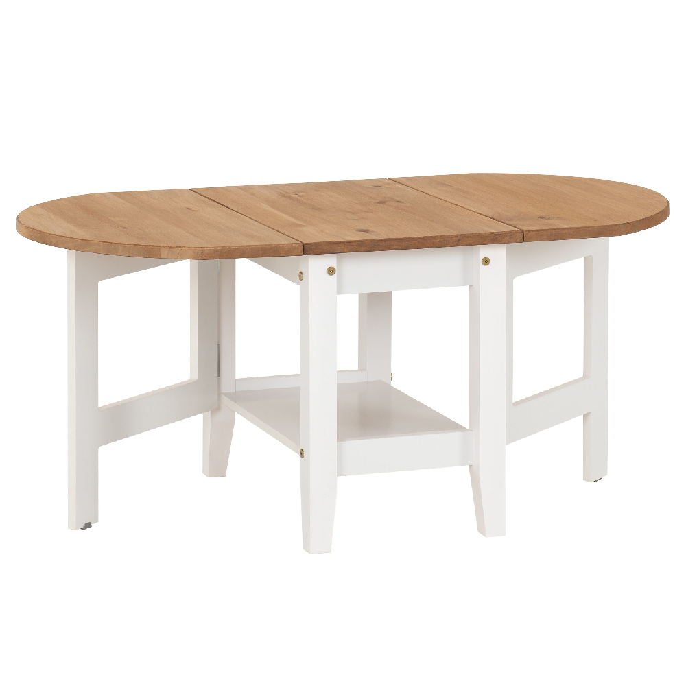 Suva Wooden Drop Leaf Coffee Table In Waxed Pine And White