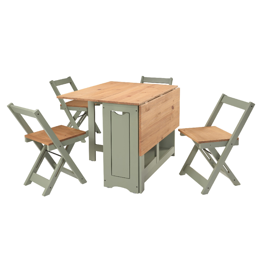 Suva Wooden Folding Dining Table With 4 Chairs In Green Waxed Pine