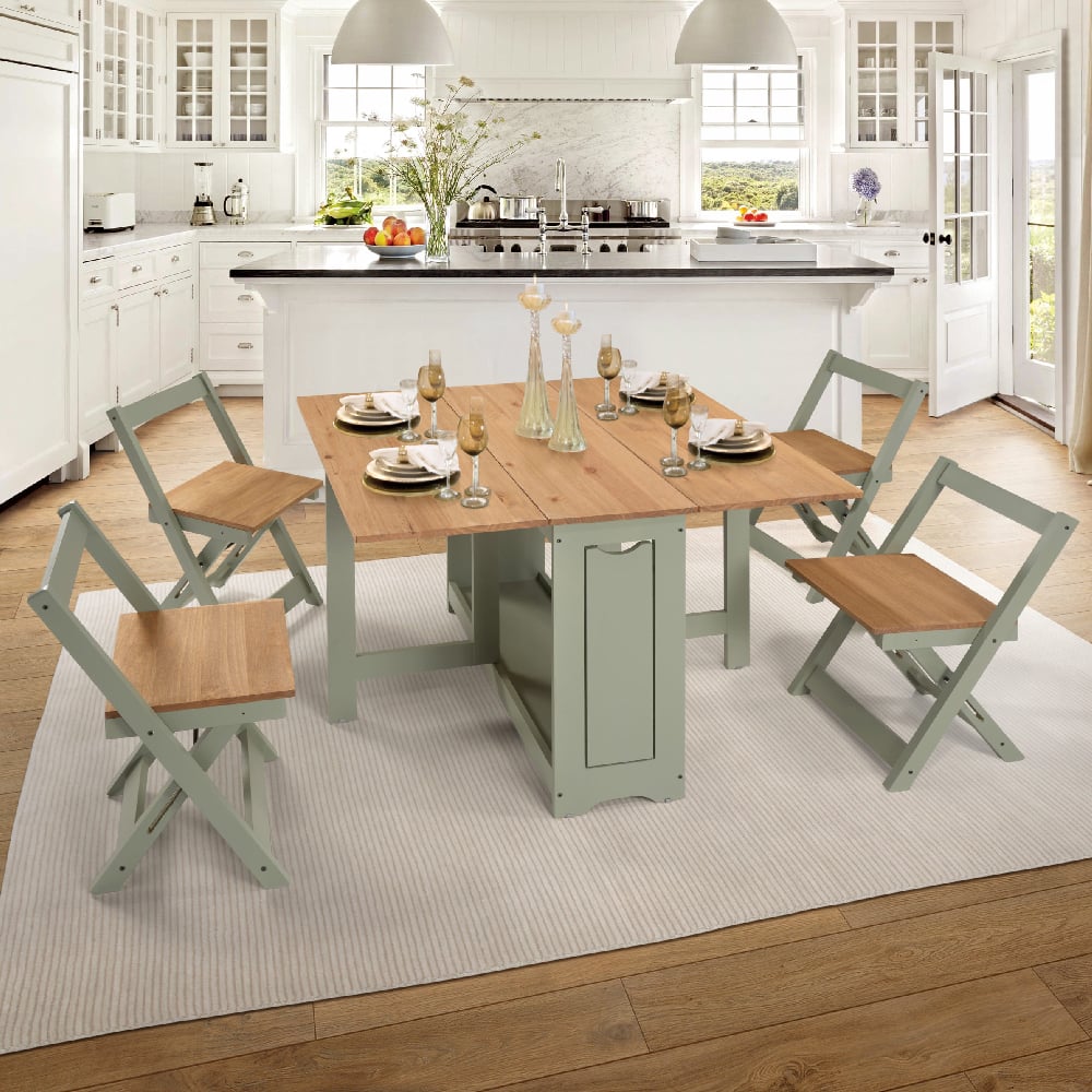 Read more about Suva wooden folding dining table with 4 chairs in green waxed pine