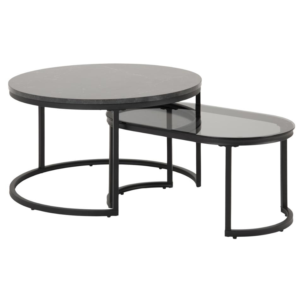 Suva Wooden And Glass Nesting Coffee Tables In Black Izmir