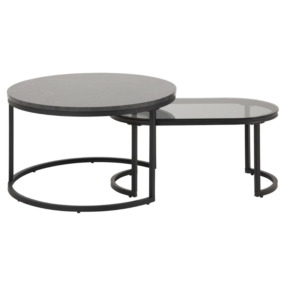 Suva Wooden And Glass Nesting Coffee Tables In Black Izmir