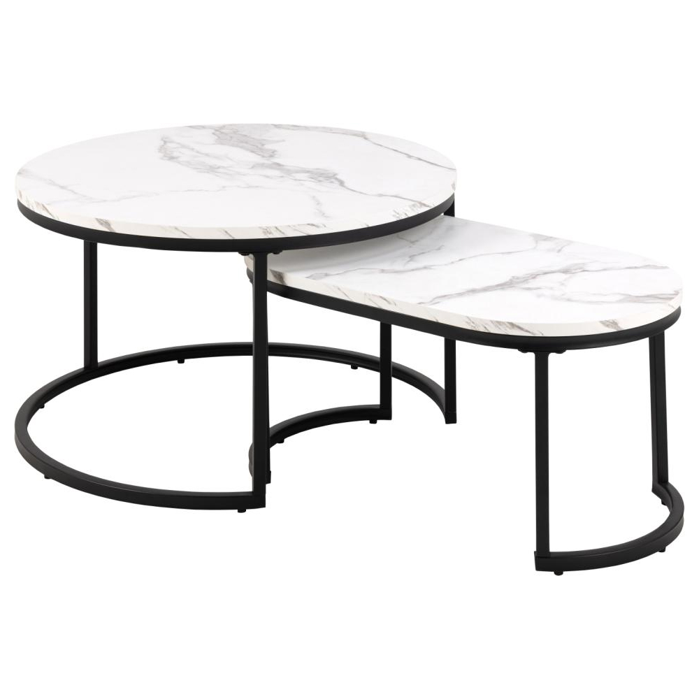 Suva Wooden Nesting Coffee Tables In White Granada
