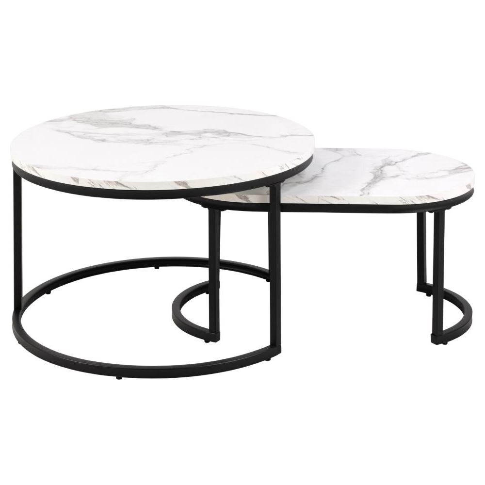 Suva Wooden Nesting Coffee Tables In White Granada