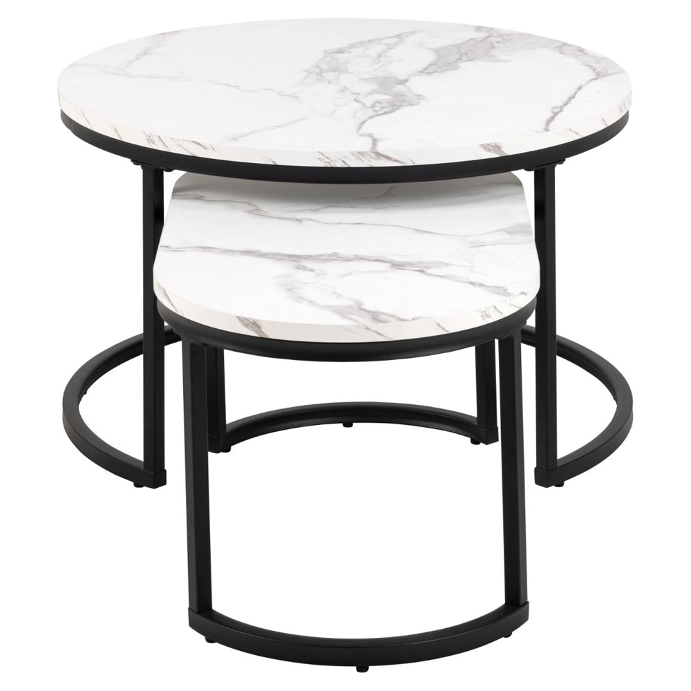 Suva Wooden Nesting Coffee Tables In White Granada