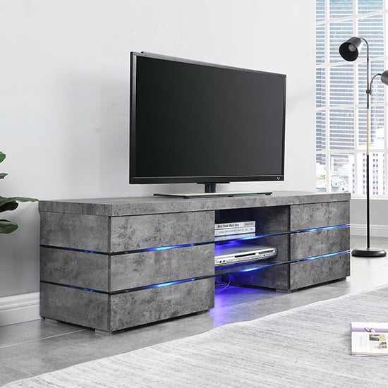 Product photograph of Svenja Wooden Tv Stand In Concrete Effect With Blue Led Lighting from Furniture in Fashion