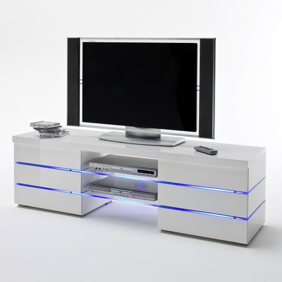 Svenja Media TV Stand in High Gloss White With Led Multi