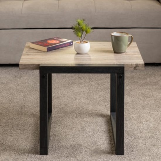 Sveti Wooden Side Table In Medium Oak And Black Oak Effect