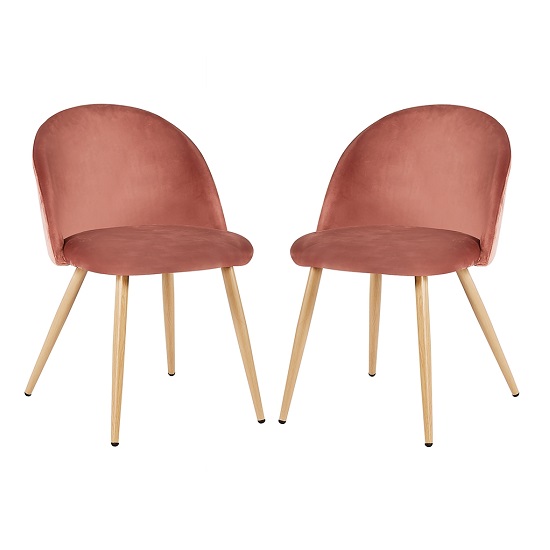 Product photograph of Vinos Pink Velvet Dining Chairs With Oak Metal Legs In Pair from Furniture in Fashion