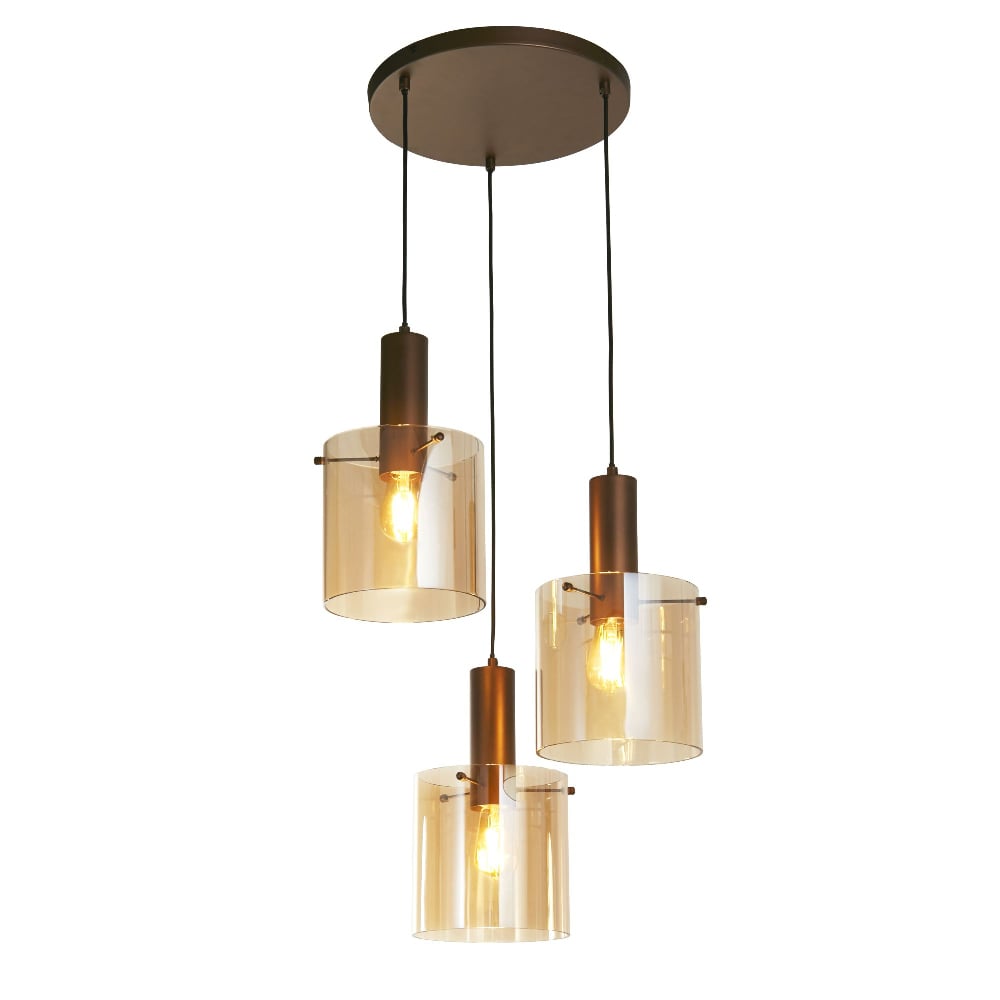 Read more about Sweden 3 light amber glass multi drop pendant light in mocha