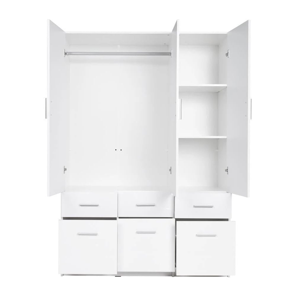 Swift High Gloss Wardrobe With 3 Doors 6 Drawers In White