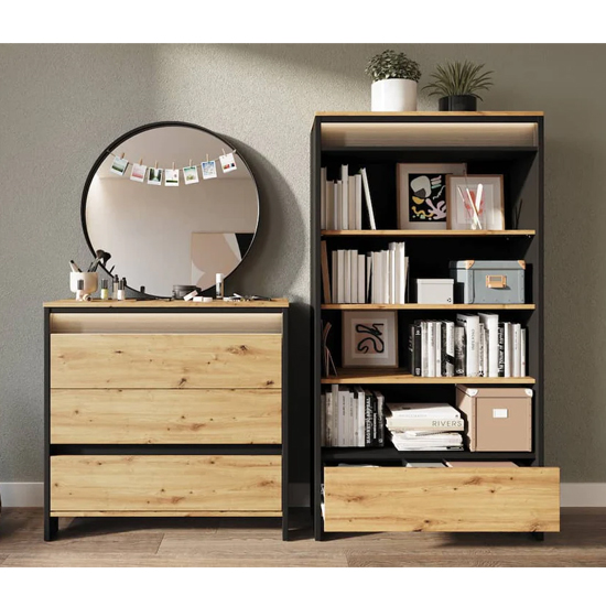 Swift Kids Wooden Bookcase 3 Shelves In Artisan Oak And LED