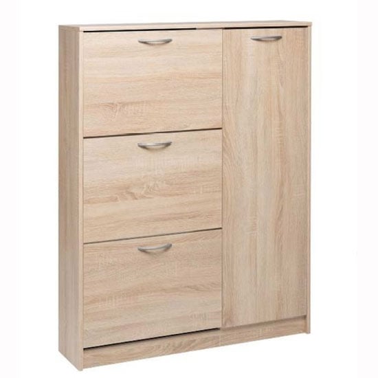 Swift Wooden Shoe Cabinet In Sonoma Oak With 3 Flaps And 1 Door