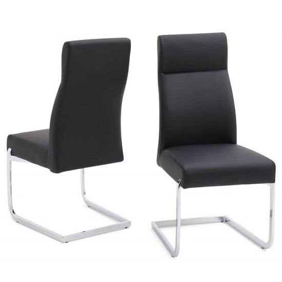 Darwen Cantilever Dining Chair In Black Faux Leather In A Pair