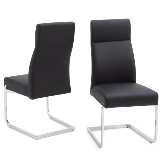 Photo of Darwen cantilever dining chair in black faux leather in a pair