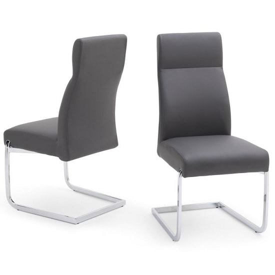 Darwen Cantilever Dining Chair In Grey Faux Leather In A Pair