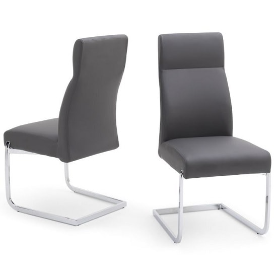 Photo of Darwen cantilever dining chair in grey faux leather in a pair