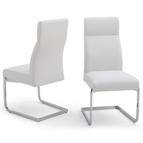 Photo of Darwen cantilever dining chair in white faux leather in a pair