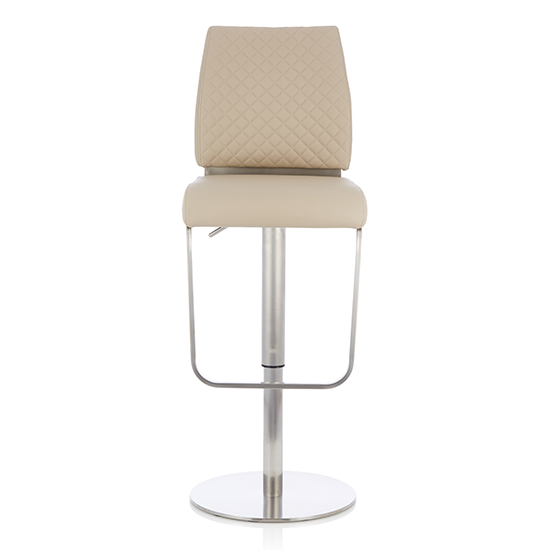 Product photograph of Sycota Faux Leather Swivel Gas-lift Bar Stool In Taupe from Furniture in Fashion