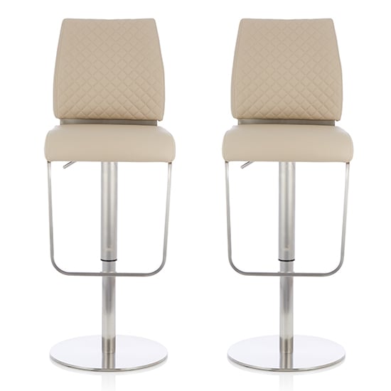 Photo of Sycota taupe faux leather swivel gas-lift bar stools in pair