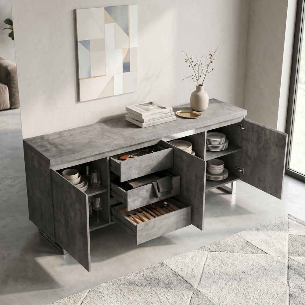 Sydney Wooden Sideboard with 3 Doors and 3 Drawers in Concrete